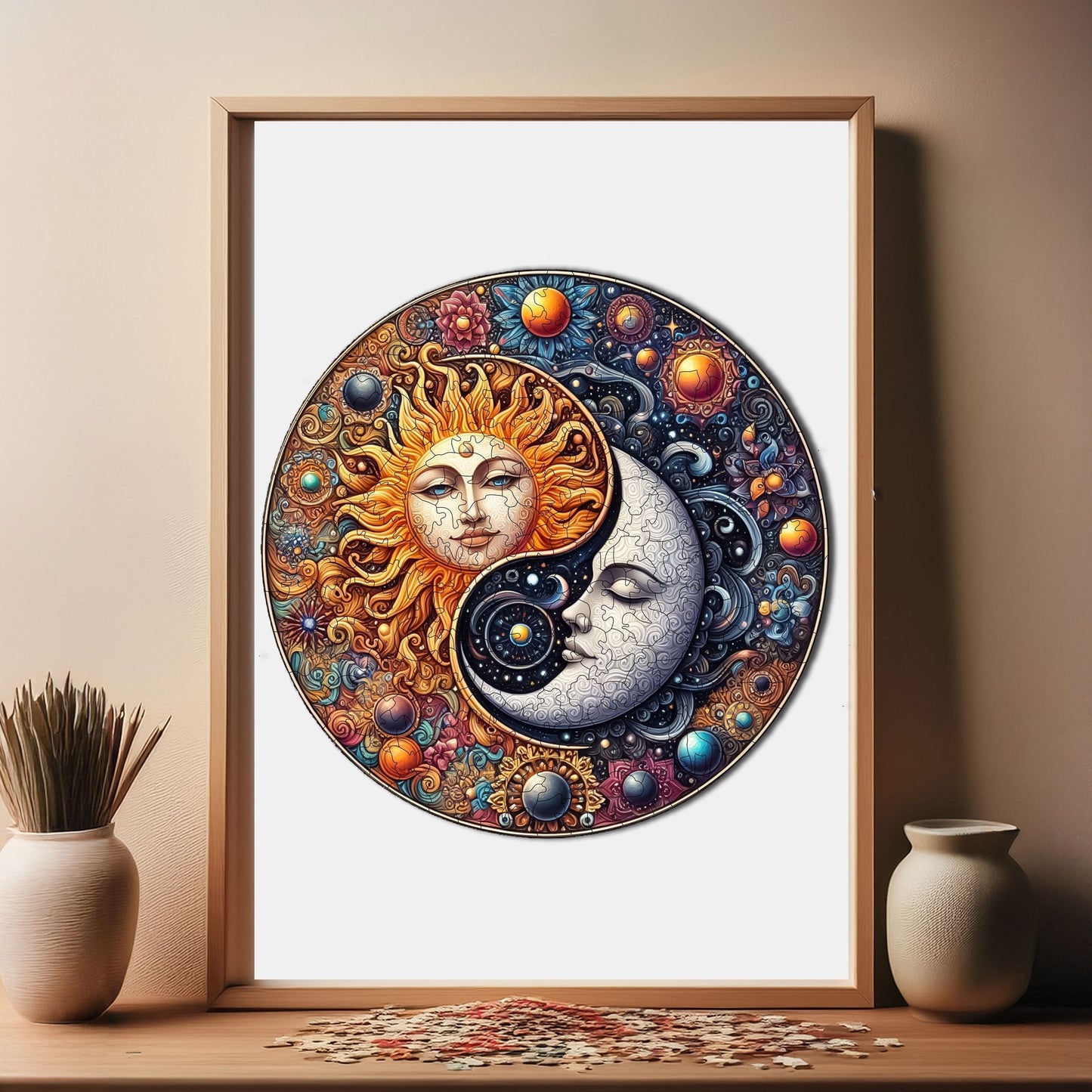 Holzpuzzle für Erwachsene, Tanz der Sonne und des Mondes, Premium-Puzzle, 252 Teile, anspruchsvolles Holzpuzzle, 29 x 29 cm