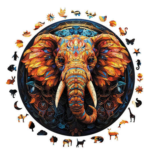 Yetişkinler İçin Ahşap Puzzle, Renkli Fil Premium Puzzle, 252 Parça Zorlu Ahşap Yapboz, 11,4"x11,4" (29x29 cm) Benzersiz Şekil, Yetişkinler İçin Ahşap Yapboz