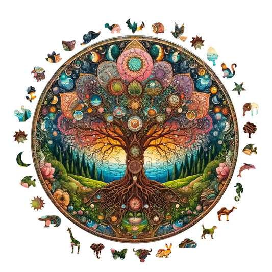 Yetişkinler İçin Ahşap Puzzle, Kozmik Hayat Ağacı Premium Puzzle, 252 Parça Zorlu Ahşap Yapboz, 11,4"x11,4" (29x29 cm) Benzersiz Şekil, Yetişkinler İçin Ahşap Yapboz