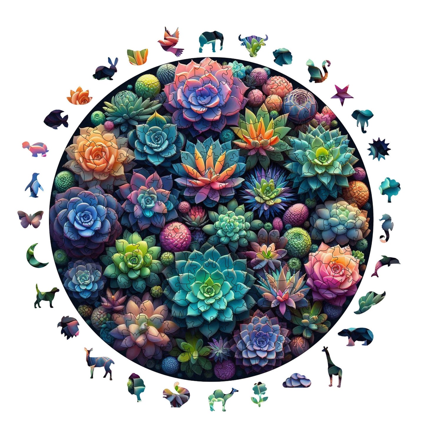 Holzpuzzle für Erwachsene, Premium-Puzzle „Sukkulentengarten“, 252 Teile, anspruchsvolles Holzpuzzle, 29 x 29 cm