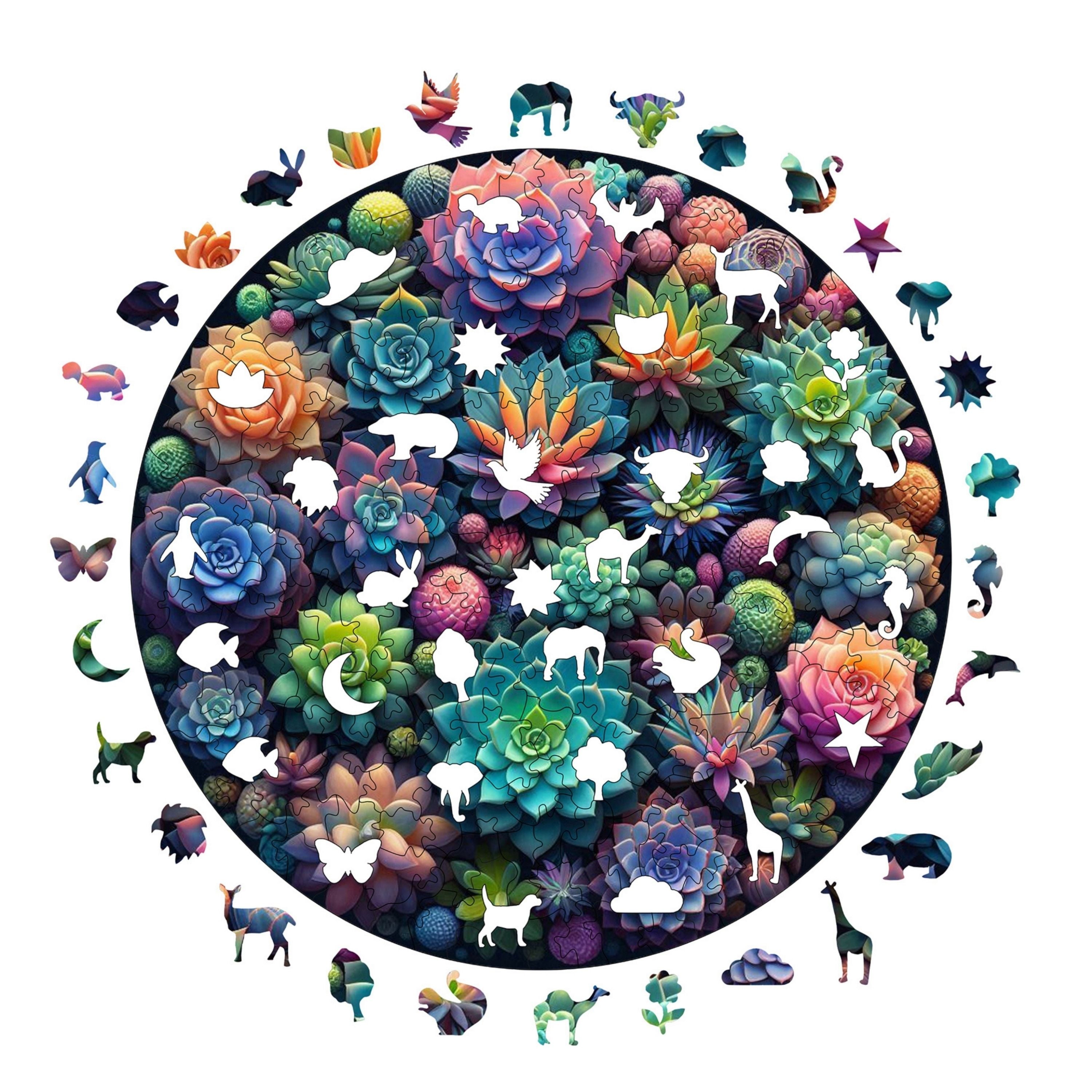 Sukulent Bahçesi - Ahşap Puzzle