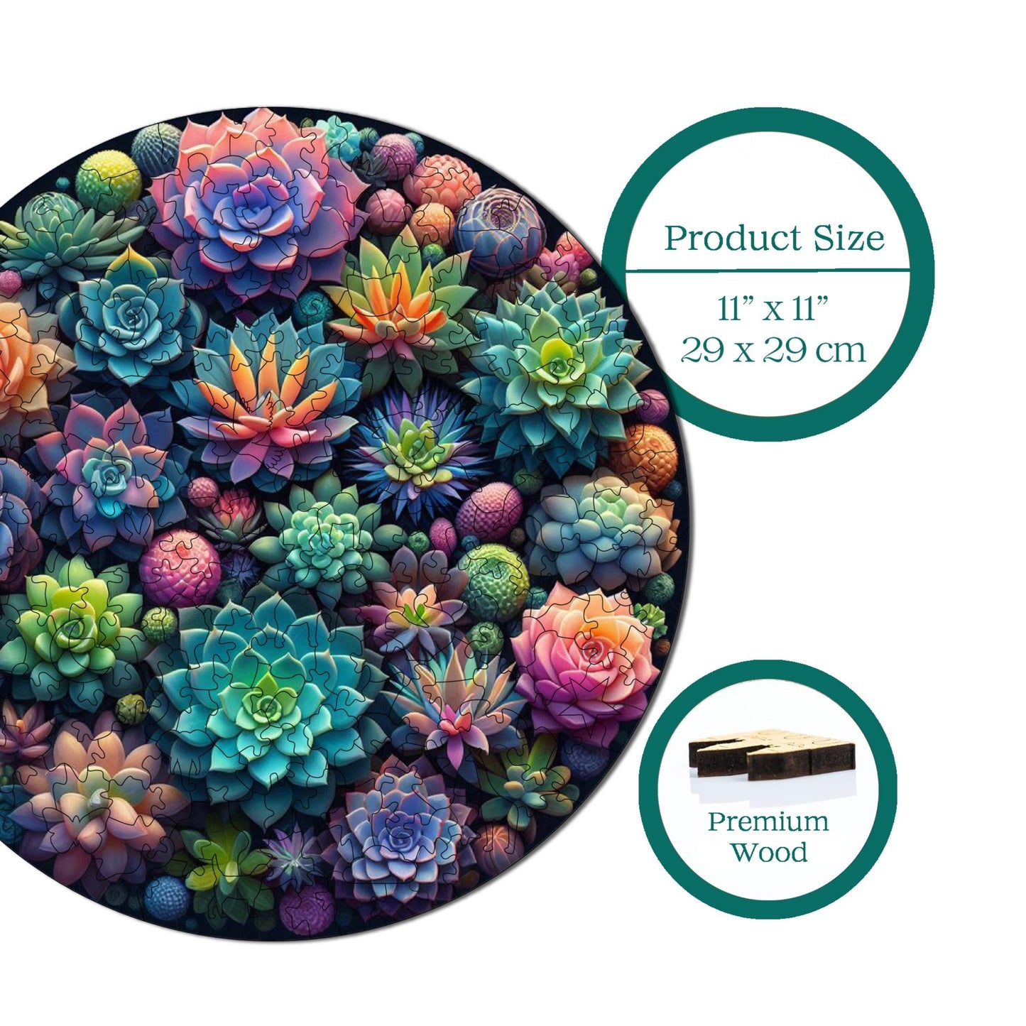 Holzpuzzle für Erwachsene, Premium-Puzzle „Sukkulentengarten“, 252 Teile, anspruchsvolles Holzpuzzle, 29 x 29 cm