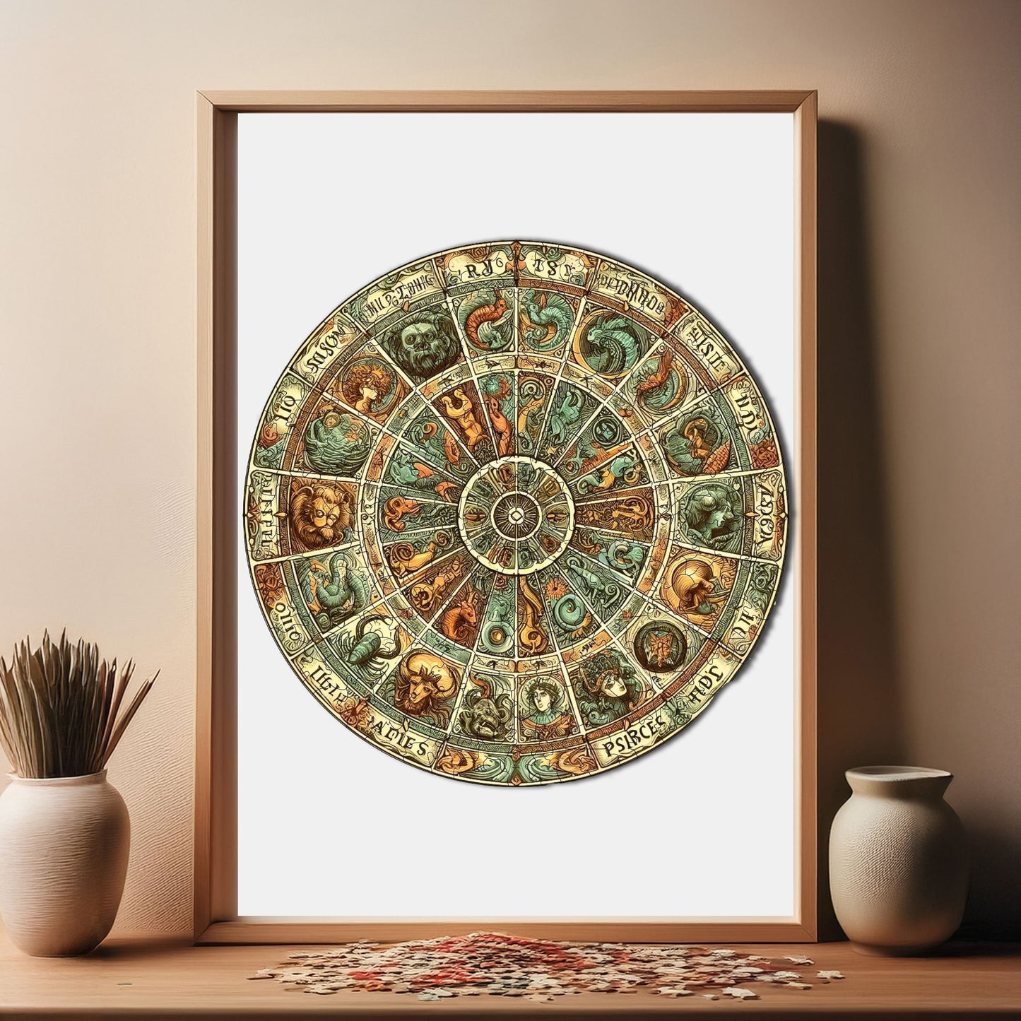 Holzpuzzle für Erwachsene, Antikes Tierkreisrad, Premium-Puzzle, 252 Teile, anspruchsvolles Holzpuzzle, 29 x 29 cm, einzigartige Form, Holzpuzzle für Erwachsene