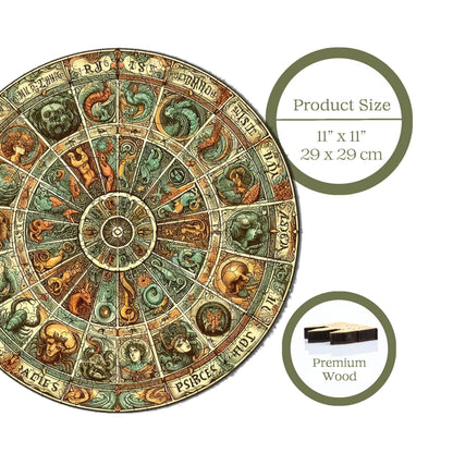 Holzpuzzle für Erwachsene, Antikes Tierkreisrad, Premium-Puzzle, 252 Teile, anspruchsvolles Holzpuzzle, 29 x 29 cm, einzigartige Form, Holzpuzzle für Erwachsene