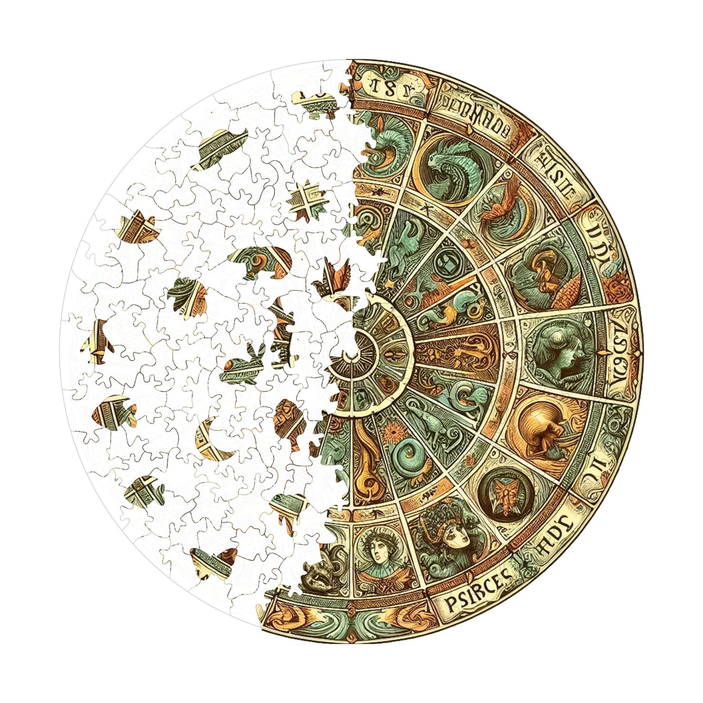 Holzpuzzle für Erwachsene, Antikes Tierkreisrad, Premium-Puzzle, 252 Teile, anspruchsvolles Holzpuzzle, 29 x 29 cm, einzigartige Form, Holzpuzzle für Erwachsene