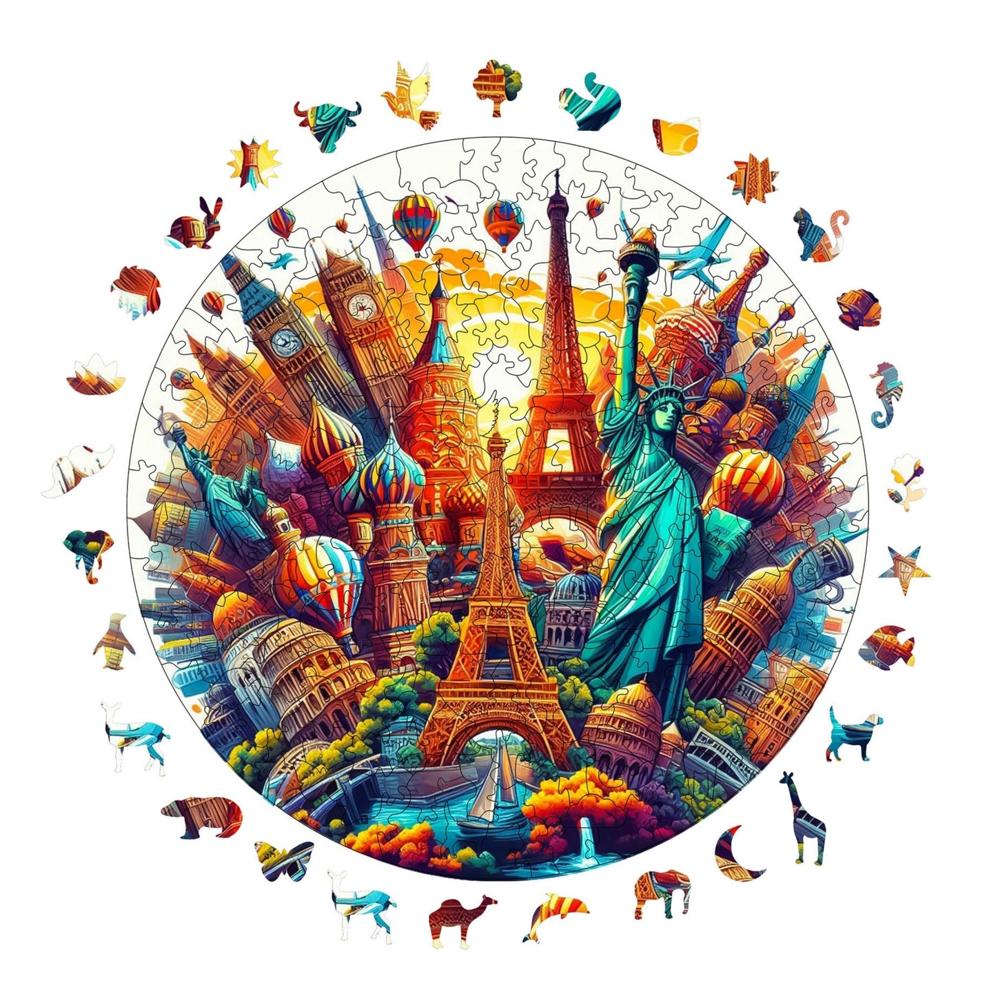 Holzpuzzle für Erwachsene, Weltstädte-Premium-Puzzle, 252 Teile, anspruchsvolles Holzpuzzle, 11,4"x11,4" (29x29 cm), einzigartige Form, Holzpuzzle für Erwachsene