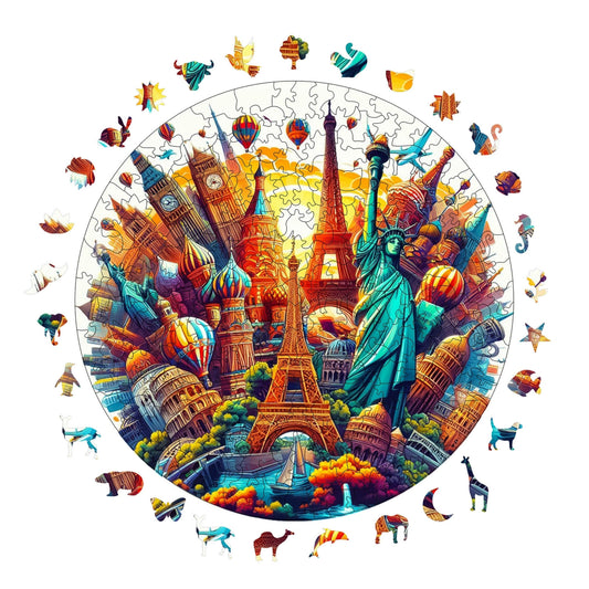 Yetişkinler İçin Ahşap Puzzle, Dünya Şehirleri Premium Puzzle, 252 Parça Zorlu Ahşap Yapboz, 11,4"x11,4" (29x29 cm) Benzersiz Şekil, Yetişkinler İçin Ahşap Yapboz