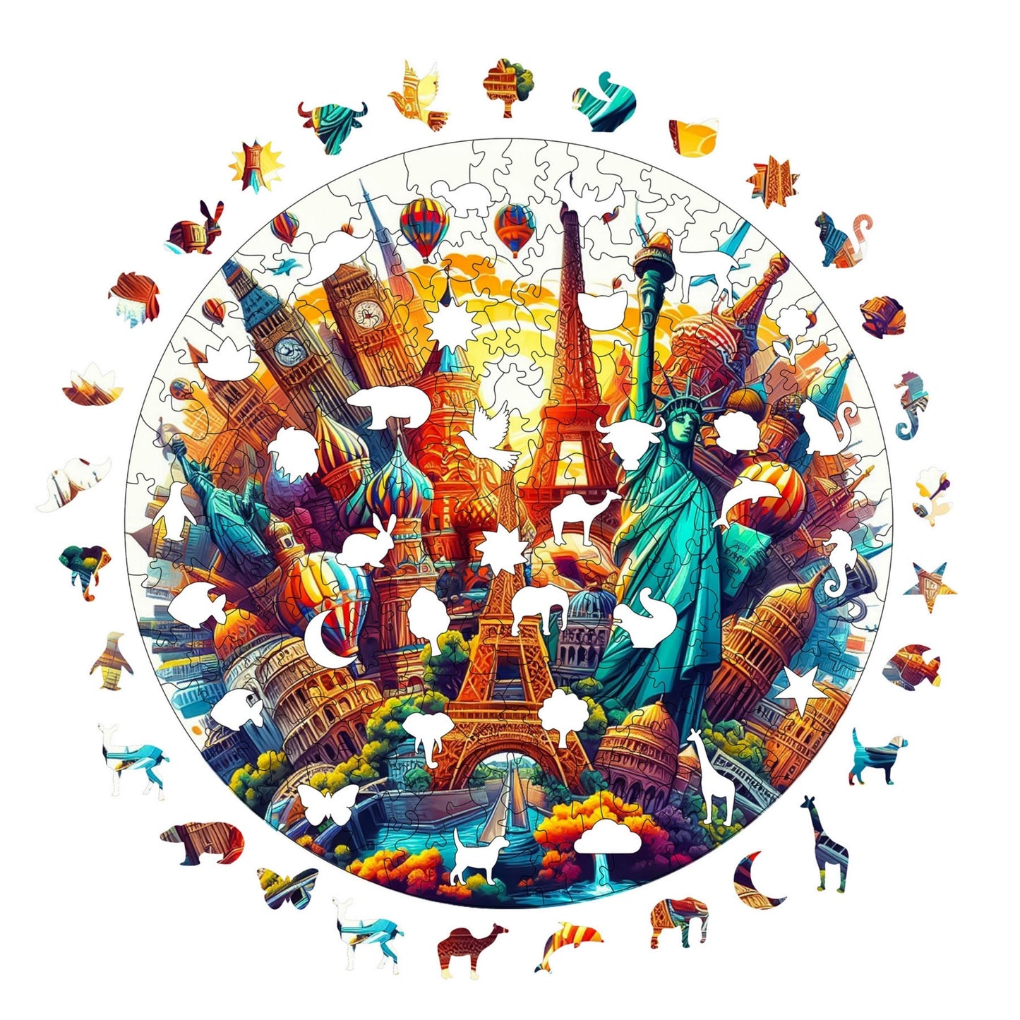 Holzpuzzle für Erwachsene, Weltstädte-Premium-Puzzle, 252 Teile, anspruchsvolles Holzpuzzle, 11,4"x11,4" (29x29 cm), einzigartige Form, Holzpuzzle für Erwachsene