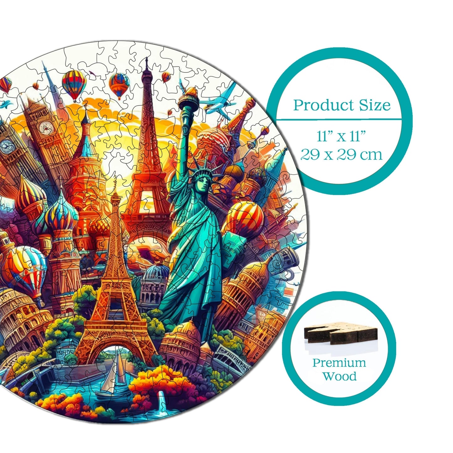 Holzpuzzle für Erwachsene, Weltstädte-Premium-Puzzle, 252 Teile, anspruchsvolles Holzpuzzle, 11,4"x11,4" (29x29 cm), einzigartige Form, Holzpuzzle für Erwachsene