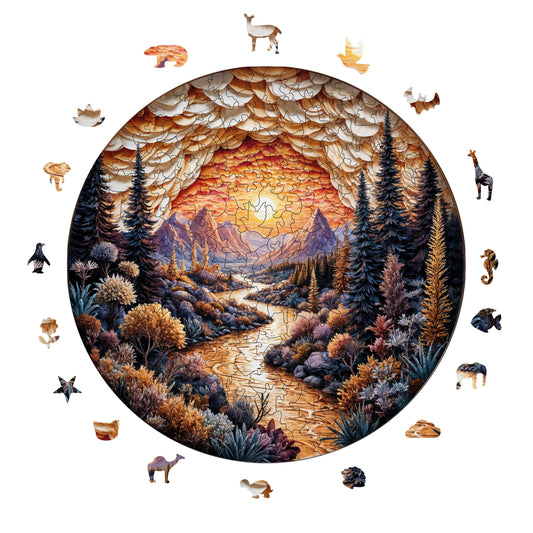 Yetişkinler İçin Ahşap Puzzle, Altın Dağlar Premium Puzzle, 252 Parça Zorlu Ahşap Yapboz, 11,4"x11,4" (29x29 cm) Benzersiz Şekil, Yetişkinler İçin Ahşap Yapboz