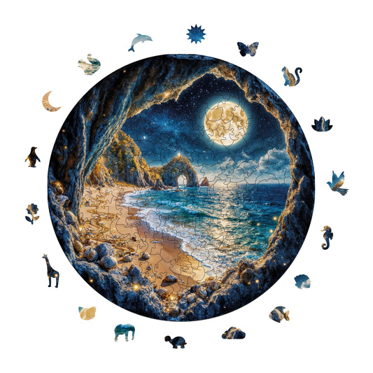 Yetişkinler İçin Ahşap Puzzle, Saklı Sahil Premium Puzzle, 252 Parça Zorlu Ahşap Yapboz, 11,4"x11,4" (29x29 cm) Benzersiz Şekil, Yetişkinler İçin Ahşap Yapboz