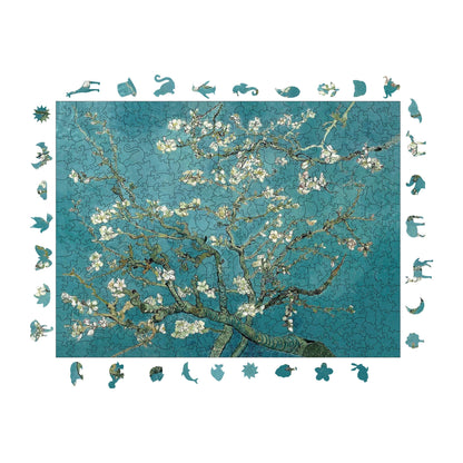 Holzpuzzle für Erwachsene, Van Gogh Mandelbaum Premium Puzzle, 450 Teile anspruchsvolles Holzpuzzle, 11,4"x15,4" (29x39 cm) einzigartige Form, Holzpuzzle für Erwachsene