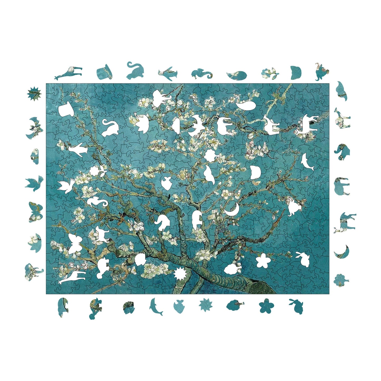 Holzpuzzle für Erwachsene, Van Gogh Mandelbaum Premium Puzzle, 450 Teile anspruchsvolles Holzpuzzle, 11,4"x15,4" (29x39 cm) einzigartige Form, Holzpuzzle für Erwachsene