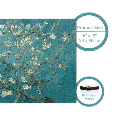 Holzpuzzle für Erwachsene, Van Gogh Mandelbaum Premium Puzzle, 450 Teile anspruchsvolles Holzpuzzle, 11,4"x15,4" (29x39 cm) einzigartige Form, Holzpuzzle für Erwachsene
