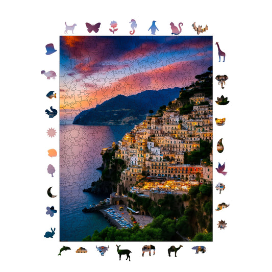 Yetişkinler İçin Ahşap Puzzle, Amalfi Sahili Premium Puzzle, 450 Parça Zorlu Ahşap Yapboz, 11,4"x15,4" (29x39 cm) Benzersiz Şekil, Yetişkinler İçin Ahşap Yapboz