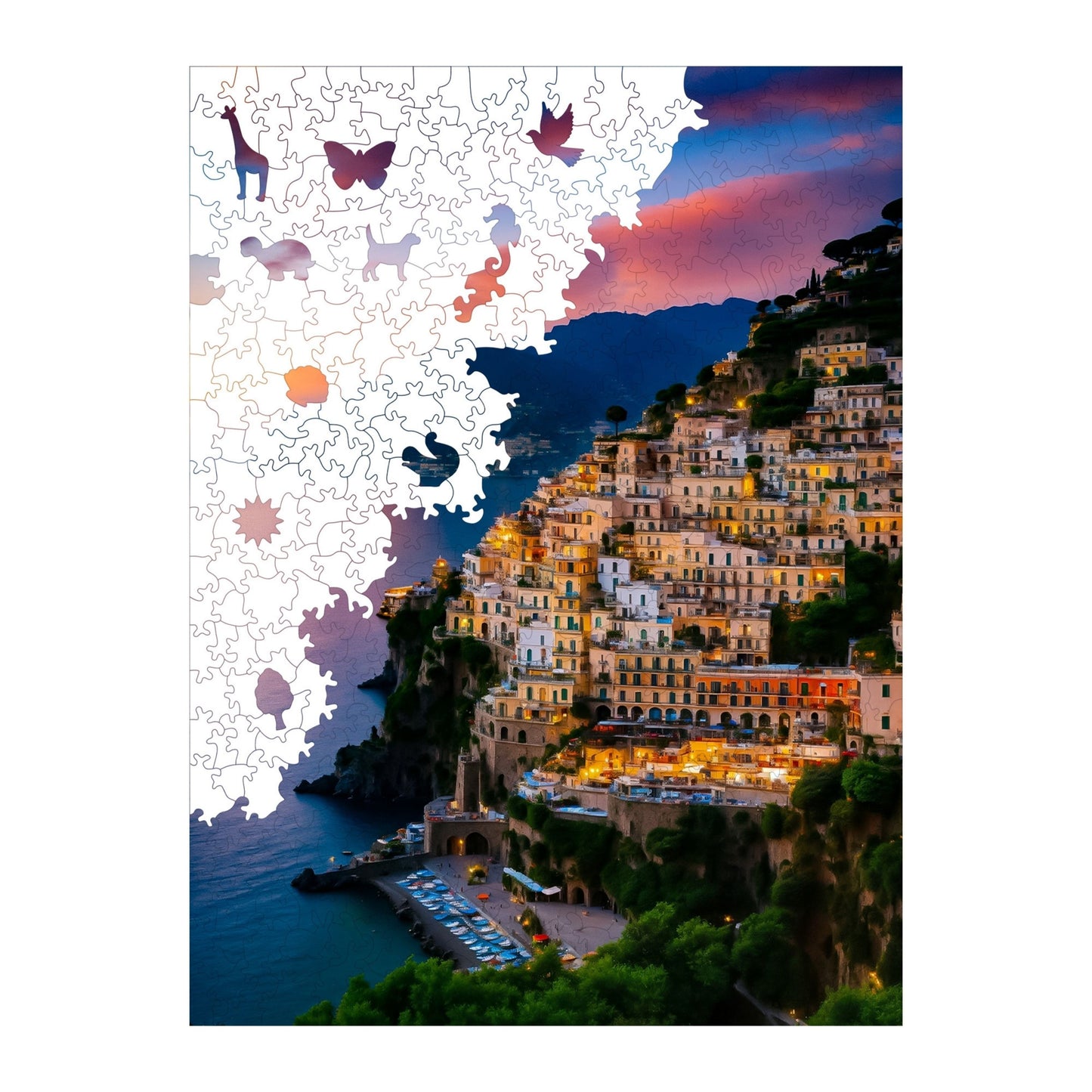 Holzpuzzle für Erwachsene, Amalfiküste Premium-Puzzle, 450 Teile anspruchsvolles Holzpuzzle, 11,4"x15,4" (29x39 cm) einzigartige Form, Holzpuzzle für Erwachsene