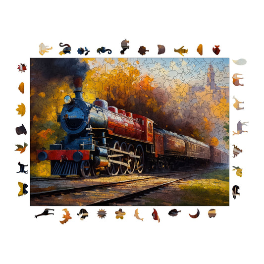Yetişkinler İçin Ahşap Puzzle, Gün Batımı Ekspresi Premium Puzzle, 450 Parça Zorlu Ahşap Yapboz, 11,4"x15,4" (29x39 cm) Benzersiz Şekil, Yetişkinler İçin Ahşap Yapboz