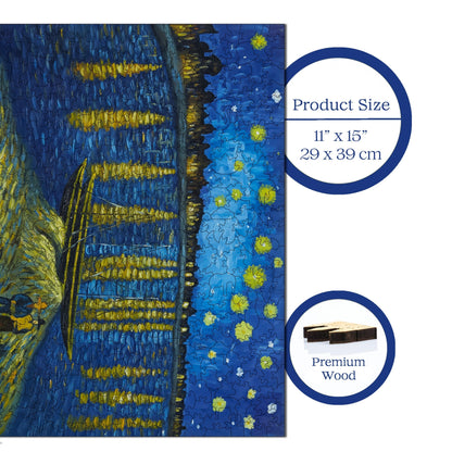 Holzpuzzle für Erwachsene, Van Gogh Eine Sternennacht am Rhein Premium-Puzzle, 450 Teile anspruchsvolles Holzpuzzle, 11,4"x15,4" (29x39 cm) einzigartige Form, Holzpuzzle für Erwachsene