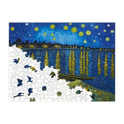 Holzpuzzle für Erwachsene, Van Gogh Eine Sternennacht am Rhein Premium-Puzzle, 450 Teile anspruchsvolles Holzpuzzle, 11,4"x15,4" (29x39 cm) einzigartige Form, Holzpuzzle für Erwachsene