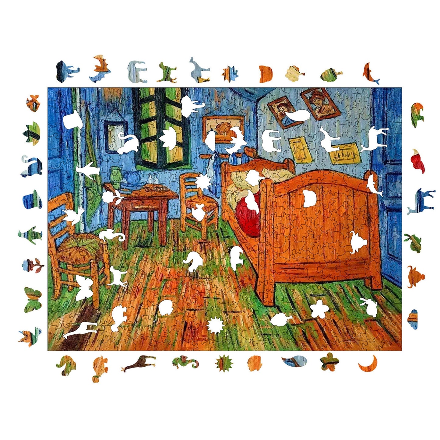 Holzpuzzle für Erwachsene, Van Goghs Schlafzimmer in Arles, Premium-Puzzle, 450 Teile, anspruchsvolles Holzpuzzle, 29 x 39 cm, einzigartige Form, Holzpuzzle für Erwachsene