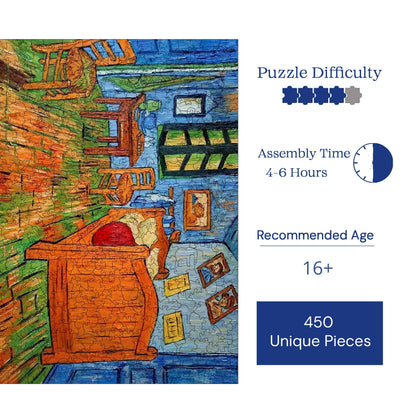 Holzpuzzle für Erwachsene, Van Goghs Schlafzimmer in Arles, Premium-Puzzle, 450 Teile, anspruchsvolles Holzpuzzle, 29 x 39 cm, einzigartige Form, Holzpuzzle für Erwachsene