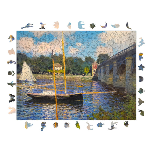 Yetişkinler İçin Ahşap Puzzle, Claude Monet Argenteuil Köprüsü Premium Puzzle, 450 Parça Zorlu Ahşap Yapboz, 11,4"x15,4" (29x39 cm) Benzersiz Şekil, Yetişkinler İçin Ahşap Yapboz