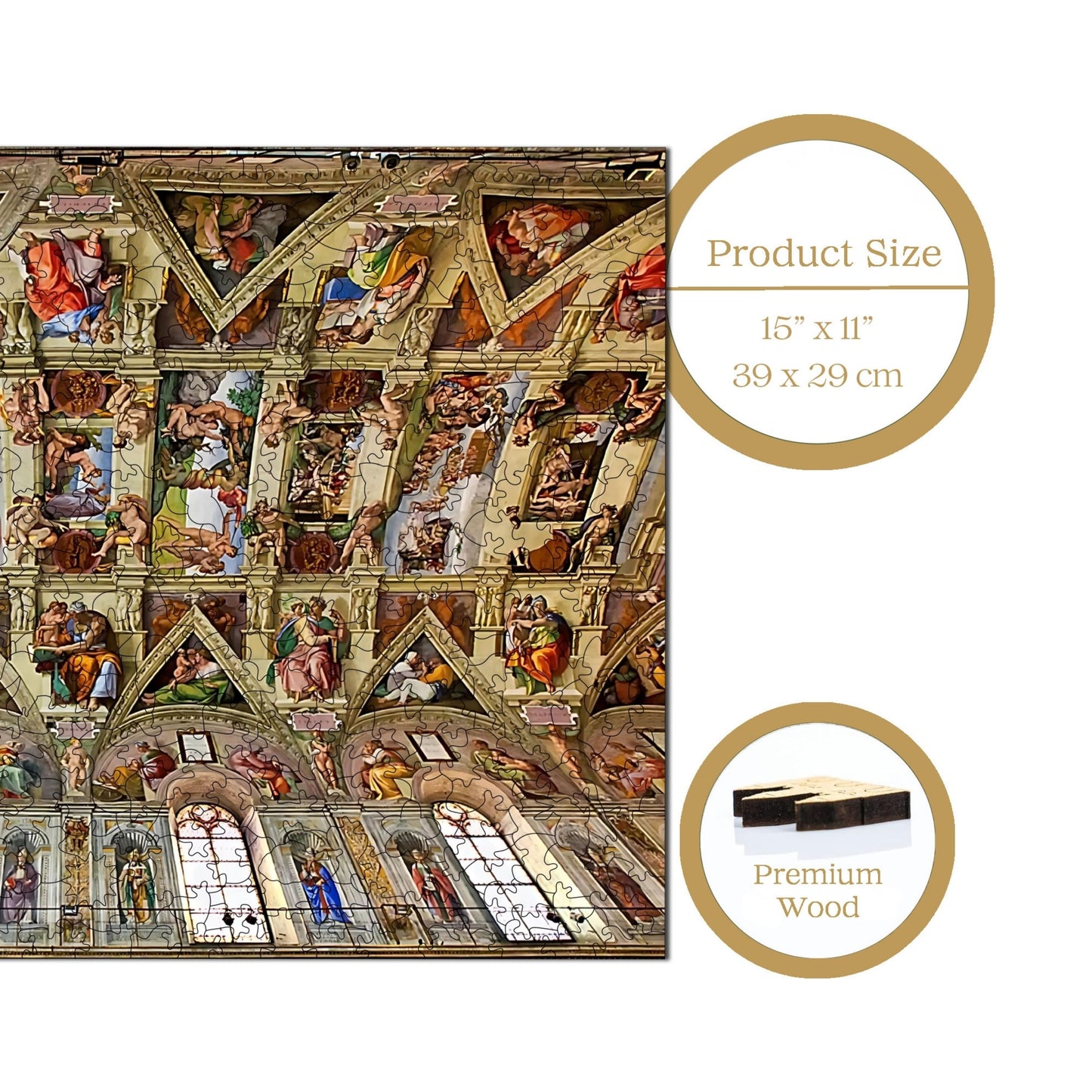 Holzpuzzle für Erwachsene, Sixtinische Kapelle, Premium-Puzzle, 450 Teile, anspruchsvolles Holzpuzzle, 29 x 39 cm, einzigartige Form, Holzpuzzle für Erwachsene
