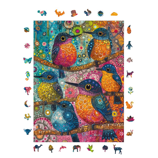 Yetişkinler İçin Ahşap Puzzle, Neşeli Kuşlar Premium Puzzle, 450 Parça Zorlu Ahşap Yapboz, 11,4"x15,4" (29x39 cm)