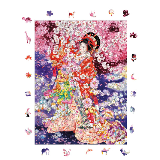 Yetişkinler İçin Ahşap Puzzle, Sakuranın Dansı Premium Puzzle, 450 Parça Zorlu Ahşap Yapboz, 11,4"x15,4" (29x39 cm)