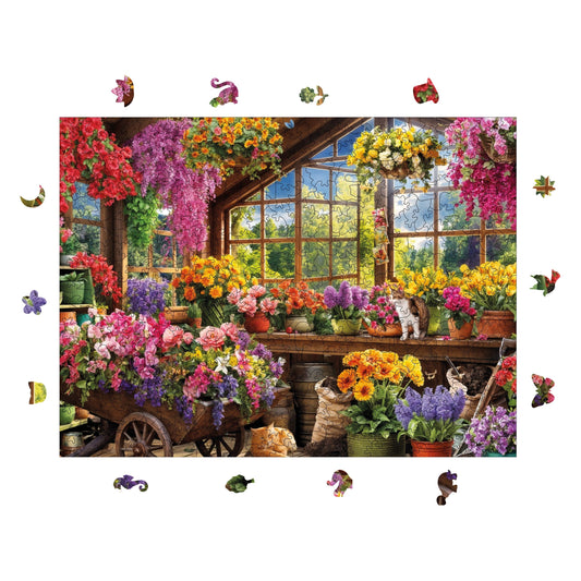 Yetişkinler İçin Ahşap Puzzle, Çiçek Serası Premium Puzzle, 450 Parça Zorlu Ahşap Yapboz, 11,4"x15,4" (29x39 cm)