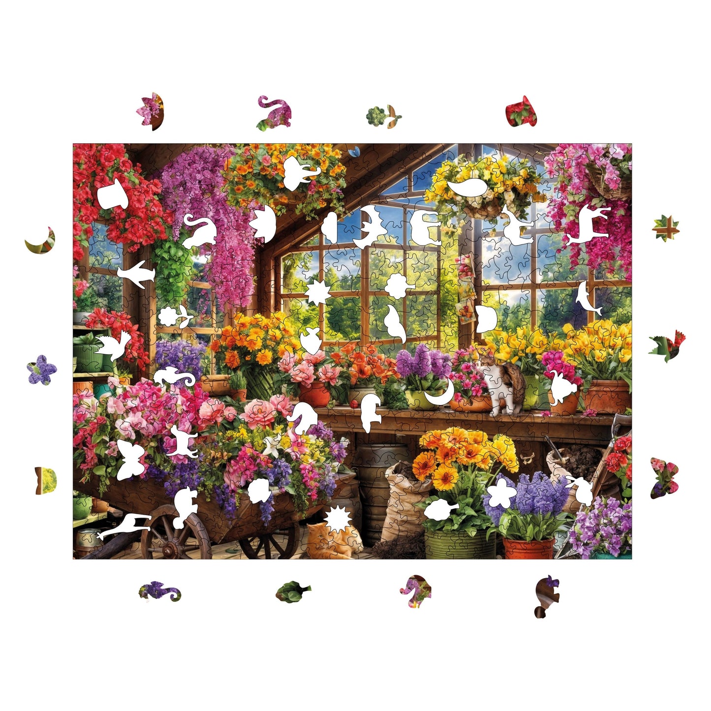 Holzpuzzle für Erwachsene, Blumengewächshaus-Premium-Puzzle, 450 Teile, anspruchsvolles Holzpuzzle, 29 x 39 cm