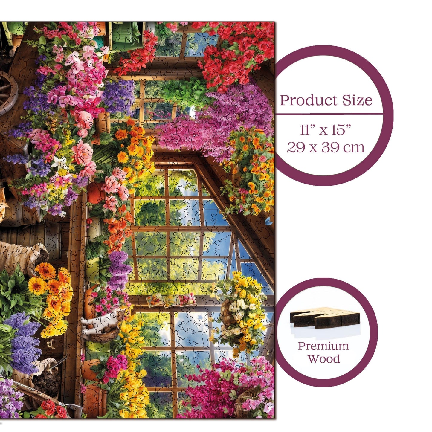 Holzpuzzle für Erwachsene, Blumengewächshaus-Premium-Puzzle, 450 Teile, anspruchsvolles Holzpuzzle, 29 x 39 cm
