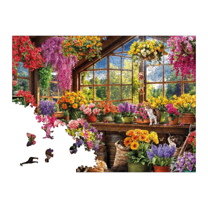 Holzpuzzle für Erwachsene, Blumengewächshaus-Premium-Puzzle, 450 Teile, anspruchsvolles Holzpuzzle, 29 x 39 cm