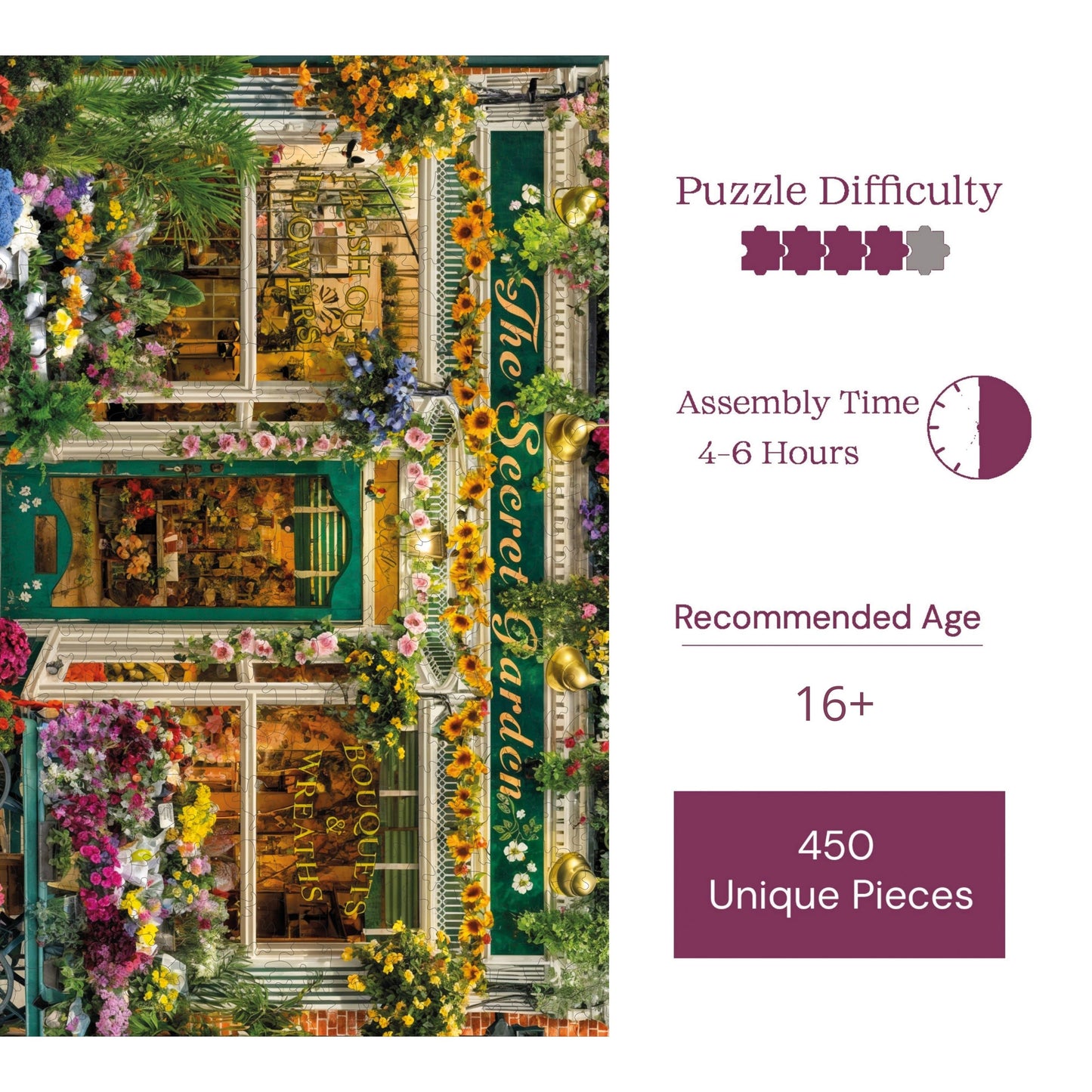 Holzpuzzle für Erwachsene, „Der geheime Garten“, Premium-Puzzle, 450 Teile, anspruchsvolles Holzpuzzle, 29 x 39 cm