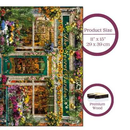 Holzpuzzle für Erwachsene, „Der geheime Garten“, Premium-Puzzle, 450 Teile, anspruchsvolles Holzpuzzle, 29 x 39 cm