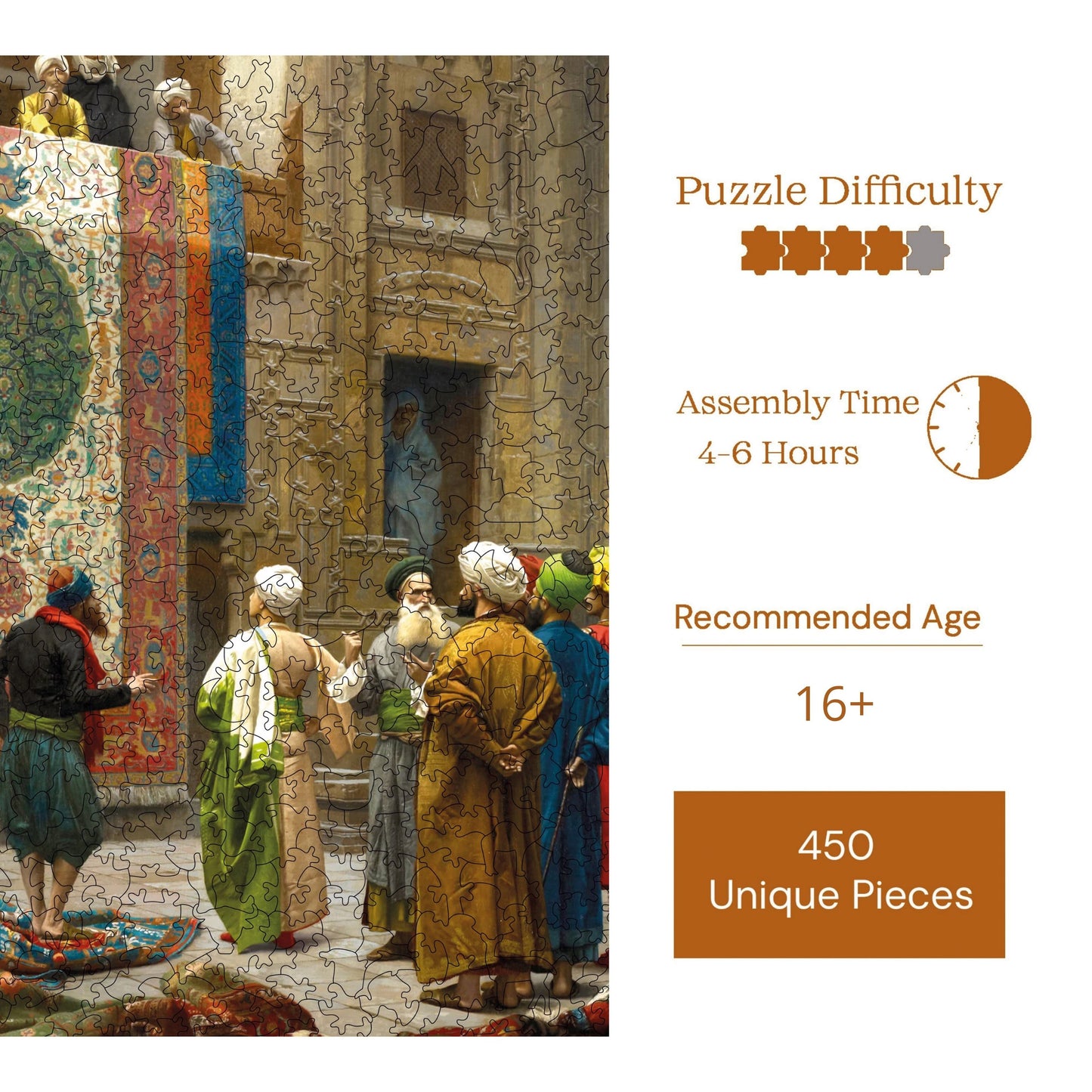 Holzpuzzle für Erwachsene, Carpet Merchant Premium-Puzzles, 450 Teile, anspruchsvolles Holzpuzzle, 29 x 39 cm