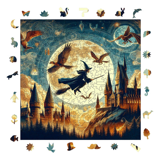 Yetişkinler İçin Ahşap Puzzle, Büyücü ve Büyü Okulu Premium Puzzle, 353 Parça Zorlu Ahşap Yapboz, 11,4"x11,4" (29x29 cm) Benzersiz Şekil, Yetişkinler İçin Ahşap Yapbozlar