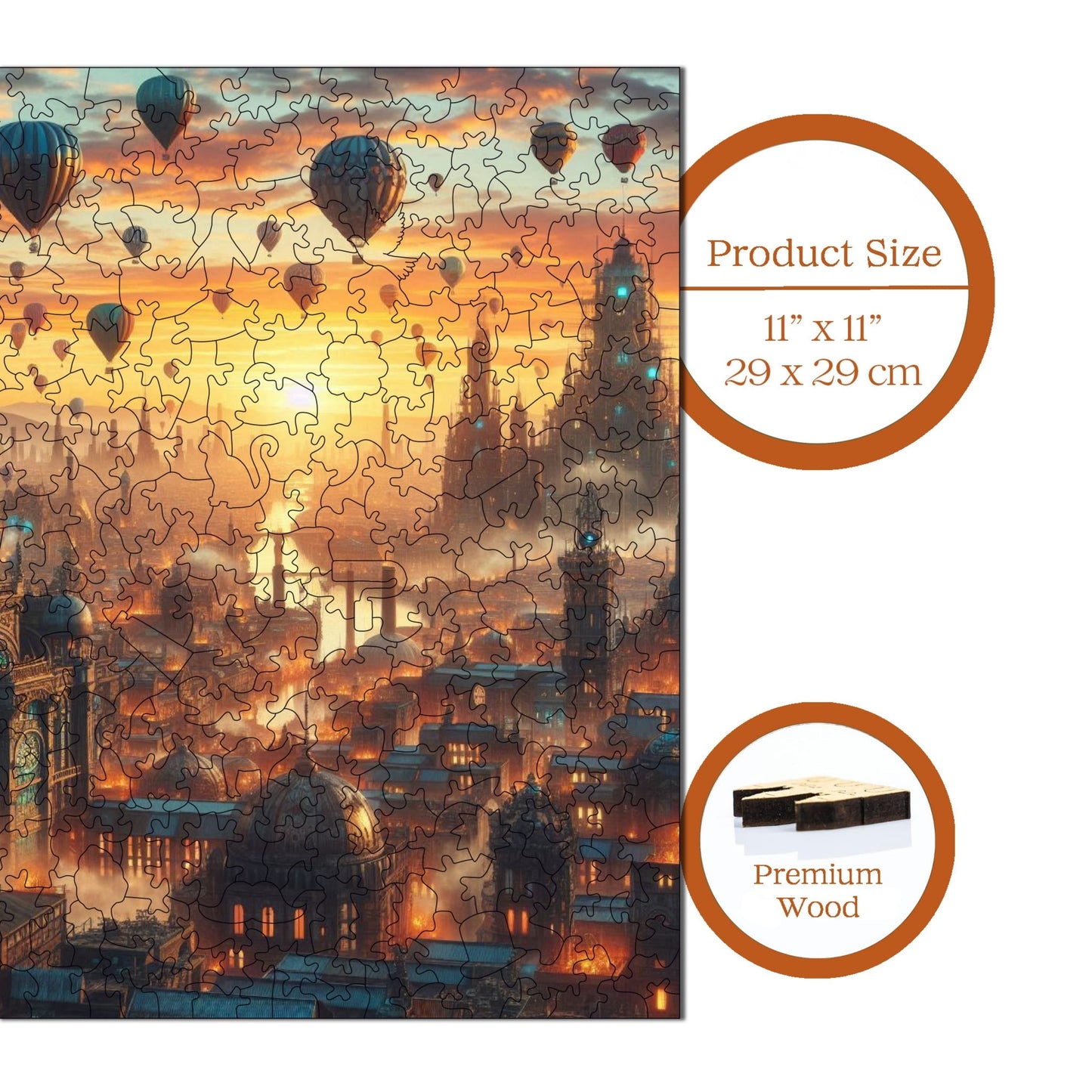 Holzpuzzle für Erwachsene, Balloon City Premium Puzzle, 353 Teile anspruchsvolles Holzpuzzle, 11,4"x11,4" (29x29 cm) einzigartige Form, Holzpuzzle für Erwachsene