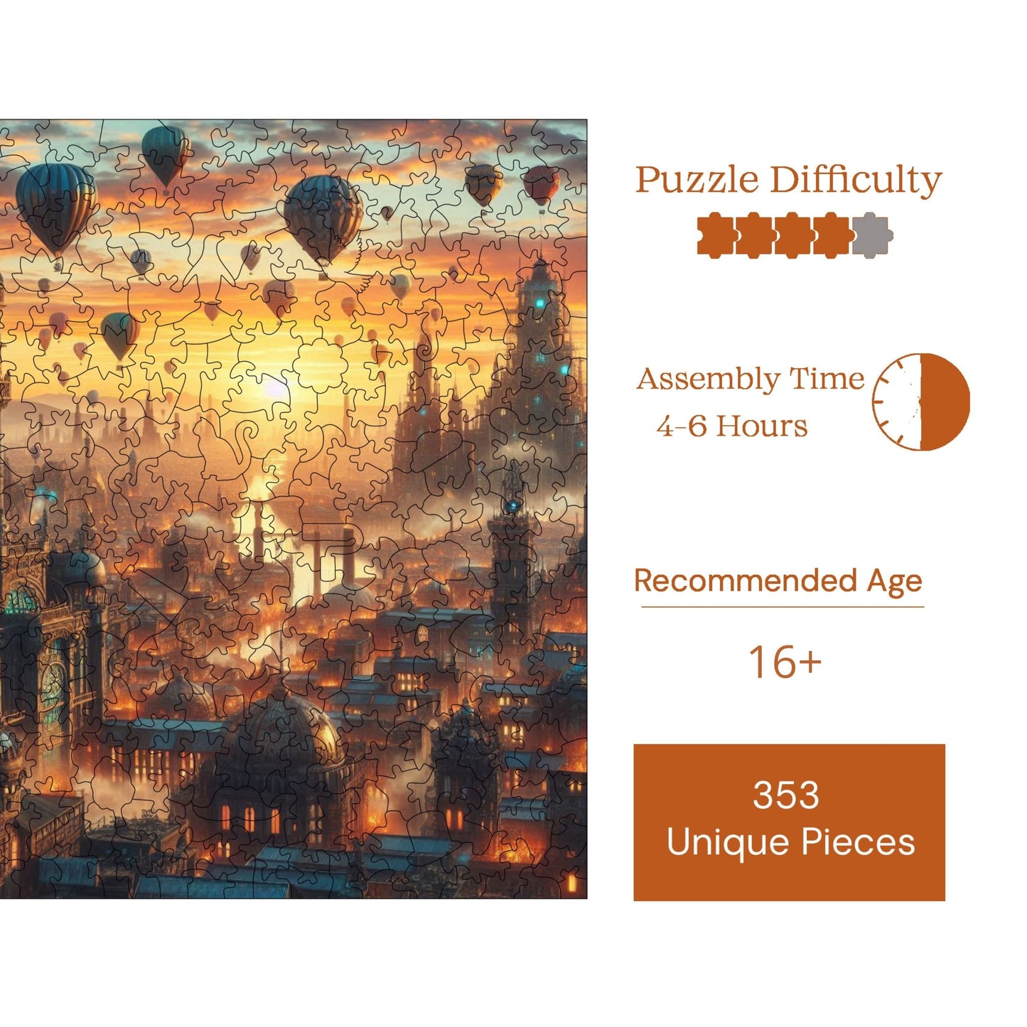 Holzpuzzle für Erwachsene, Balloon City Premium Puzzle, 353 Teile anspruchsvolles Holzpuzzle, 11,4"x11,4" (29x29 cm) einzigartige Form, Holzpuzzle für Erwachsene