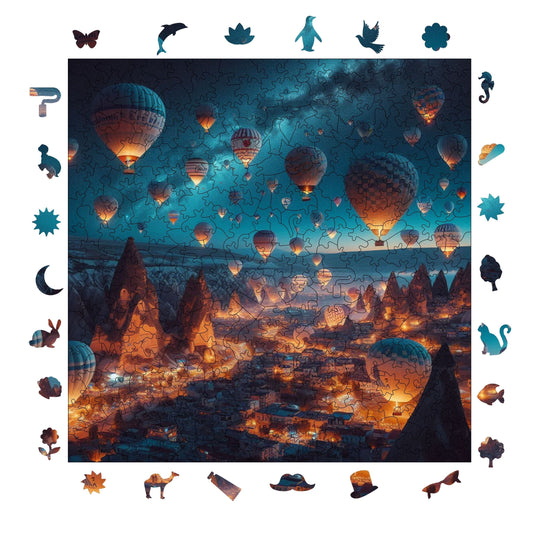 Yetişkinler İçin Ahşap Puzzle, Kapadokya'nın Büyülü Balonları Premium Puzzle, 353 Parça Zorlu Ahşap Yapboz, 11,4"x11,4" (29x29 cm) Benzersiz Şekil, Yetişkinler İçin Ahşap Yapbozlar