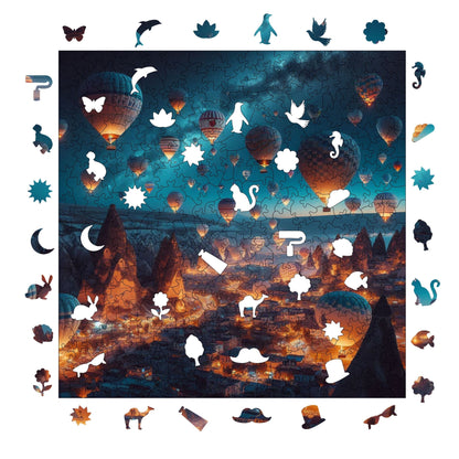 Holzpuzzle für Erwachsene, Magische Ballons von Kappadokien, Premium-Puzzle, 353 Teile, anspruchsvolles Holzpuzzle, 11,4"x11,4" (29x29 cm), einzigartige Form, Holzpuzzle für Erwachsene