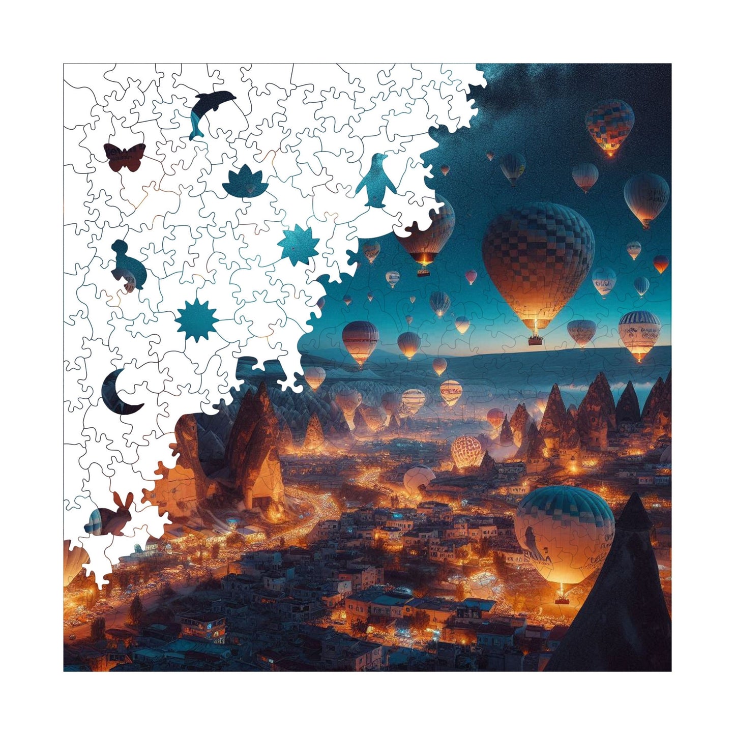Holzpuzzle für Erwachsene, Magische Ballons von Kappadokien, Premium-Puzzle, 353 Teile, anspruchsvolles Holzpuzzle, 11,4"x11,4" (29x29 cm), einzigartige Form, Holzpuzzle für Erwachsene