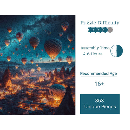 Holzpuzzle für Erwachsene, Magische Ballons von Kappadokien, Premium-Puzzle, 353 Teile, anspruchsvolles Holzpuzzle, 11,4"x11,4" (29x29 cm), einzigartige Form, Holzpuzzle für Erwachsene