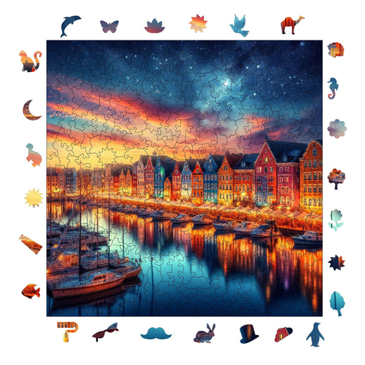 Yetişkinler İçin Ahşap Yapbozlar, Huzurlu Liman Manzarası Premium Puzzle, 353 Parça Zorlu Ahşap Yapboz, 11,4"x11,4" (29x29 cm) Benzersiz Şekil, Yetişkinler İçin Ahşap Yapbozlar
