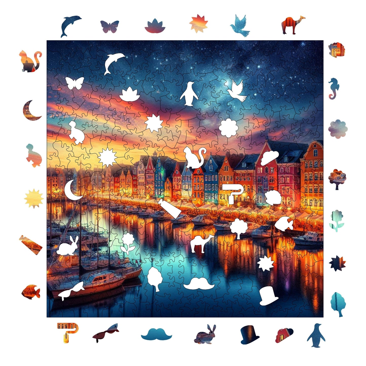 Holzpuzzle für Erwachsene, Peaceful Harbor View Premium Puzzle, 353 Teile anspruchsvolles Holzpuzzle, 11,4"x11,4" (29x29 cm) einzigartige Form, Holzpuzzle für Erwachsene