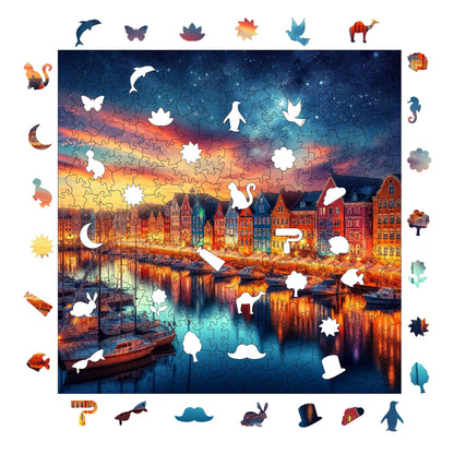 Holzpuzzle für Erwachsene, Peaceful Harbor View Premium Puzzle, 353 Teile anspruchsvolles Holzpuzzle, 11,4"x11,4" (29x29 cm) einzigartige Form, Holzpuzzle für Erwachsene