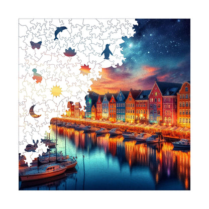Holzpuzzle für Erwachsene, Peaceful Harbor View Premium Puzzle, 353 Teile anspruchsvolles Holzpuzzle, 11,4"x11,4" (29x29 cm) einzigartige Form, Holzpuzzle für Erwachsene