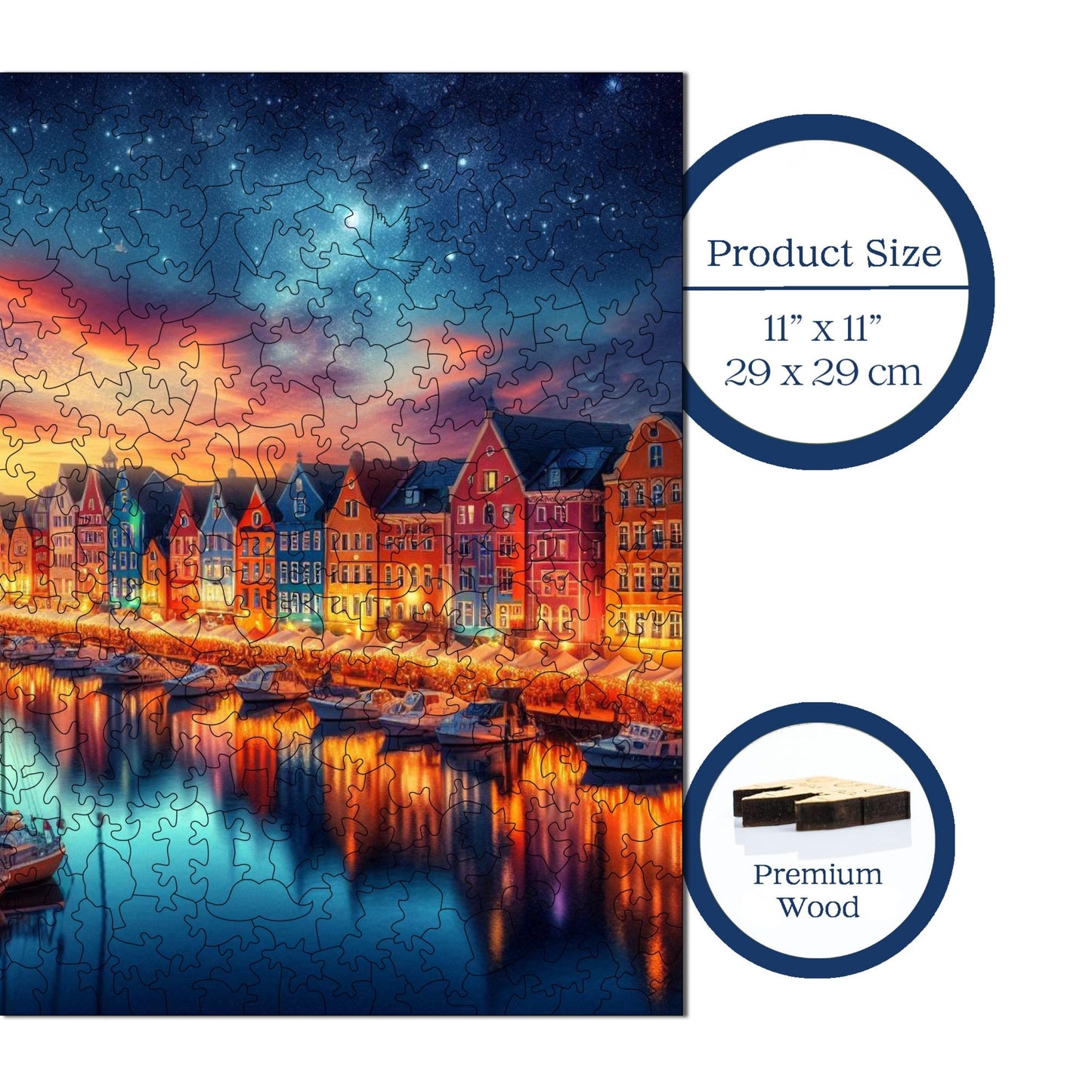 Holzpuzzle für Erwachsene, Peaceful Harbor View Premium Puzzle, 353 Teile anspruchsvolles Holzpuzzle, 11,4"x11,4" (29x29 cm) einzigartige Form, Holzpuzzle für Erwachsene