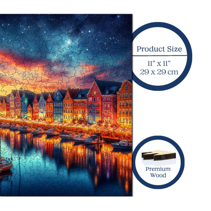 Holzpuzzle für Erwachsene, Peaceful Harbor View Premium Puzzle, 353 Teile anspruchsvolles Holzpuzzle, 11,4"x11,4" (29x29 cm) einzigartige Form, Holzpuzzle für Erwachsene