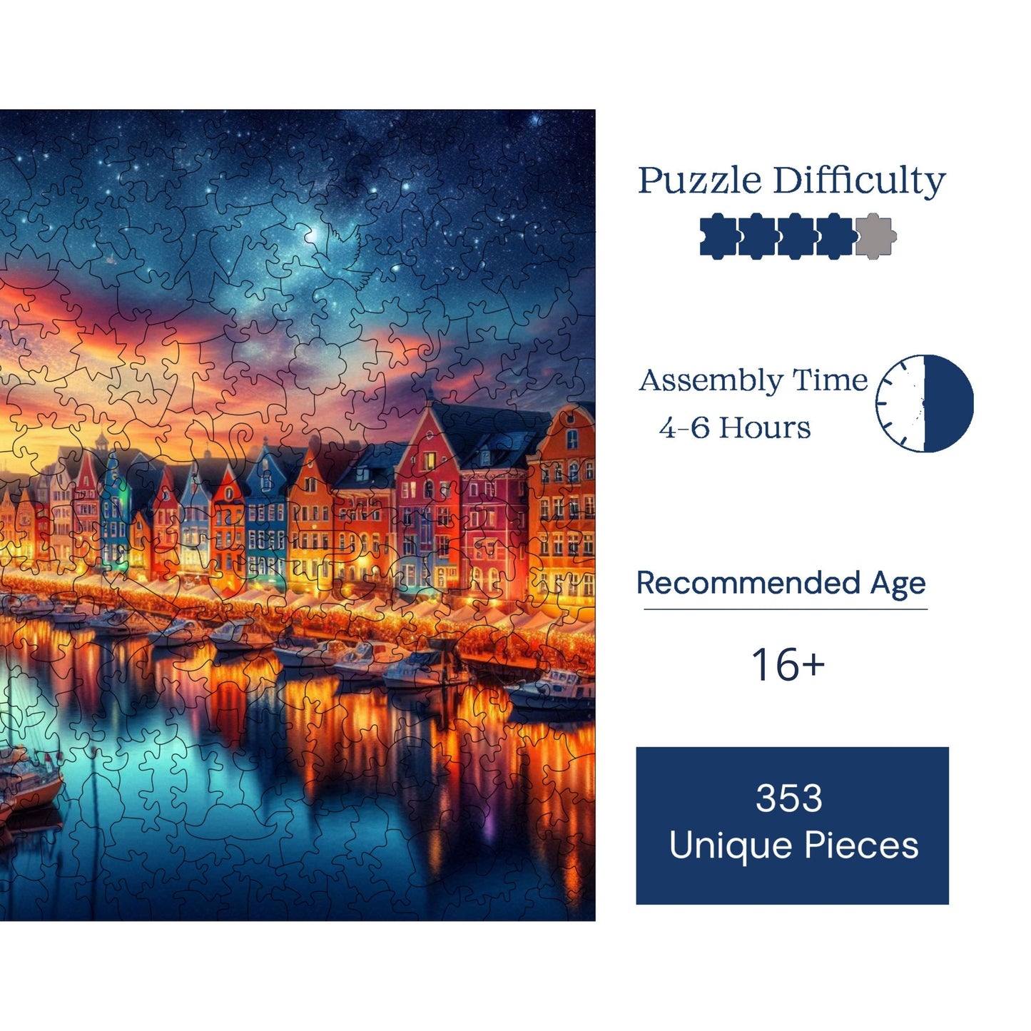 Holzpuzzle für Erwachsene, Peaceful Harbor View Premium Puzzle, 353 Teile anspruchsvolles Holzpuzzle, 11,4"x11,4" (29x29 cm) einzigartige Form, Holzpuzzle für Erwachsene